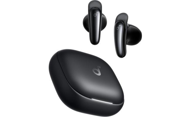 Anker Soundcore Liberty Buds, Semi-in-Ear Design, Removable Ear Fins, Real-Time Adaptive Noise Cancelling, Fast Charging, Wireless Bluetooth Earbuds, Translation Earbuds, 30H Playtime - Black